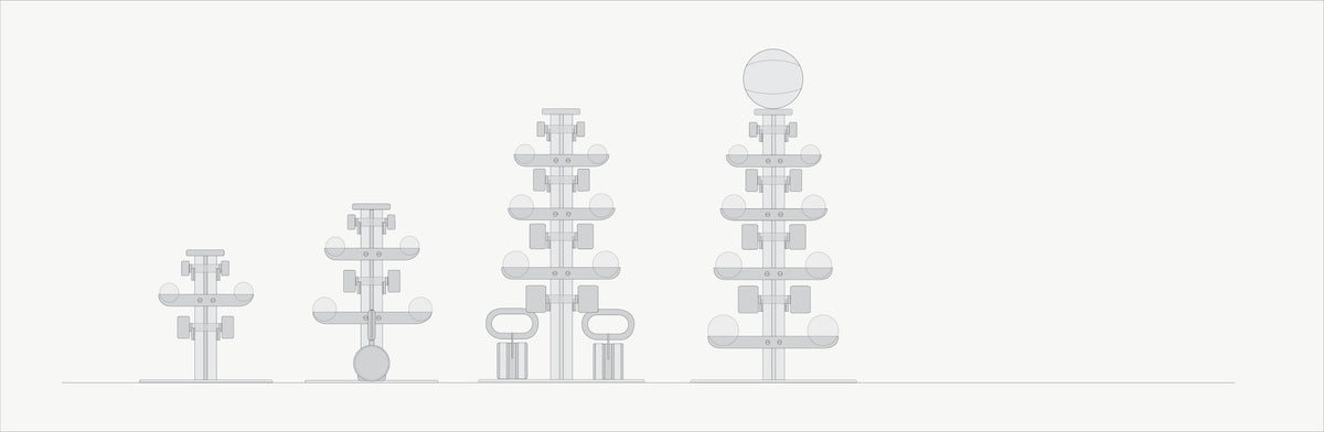 Line drawing of four NAK dumbbell tower configurations, from short standard to tall extended