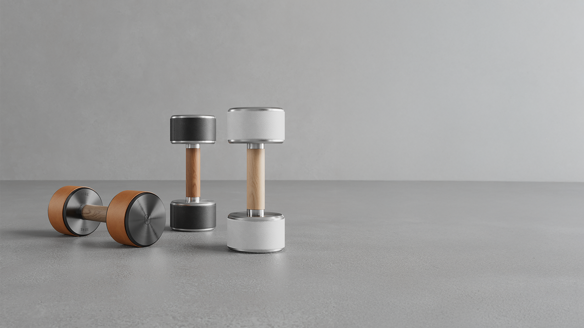 Wood, leather and steel finishes on the NAK Dumbbell.